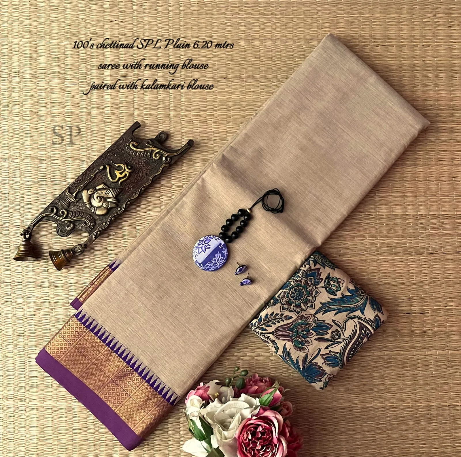 Chettinad Special Checks Saree with Kalamkari Blouse